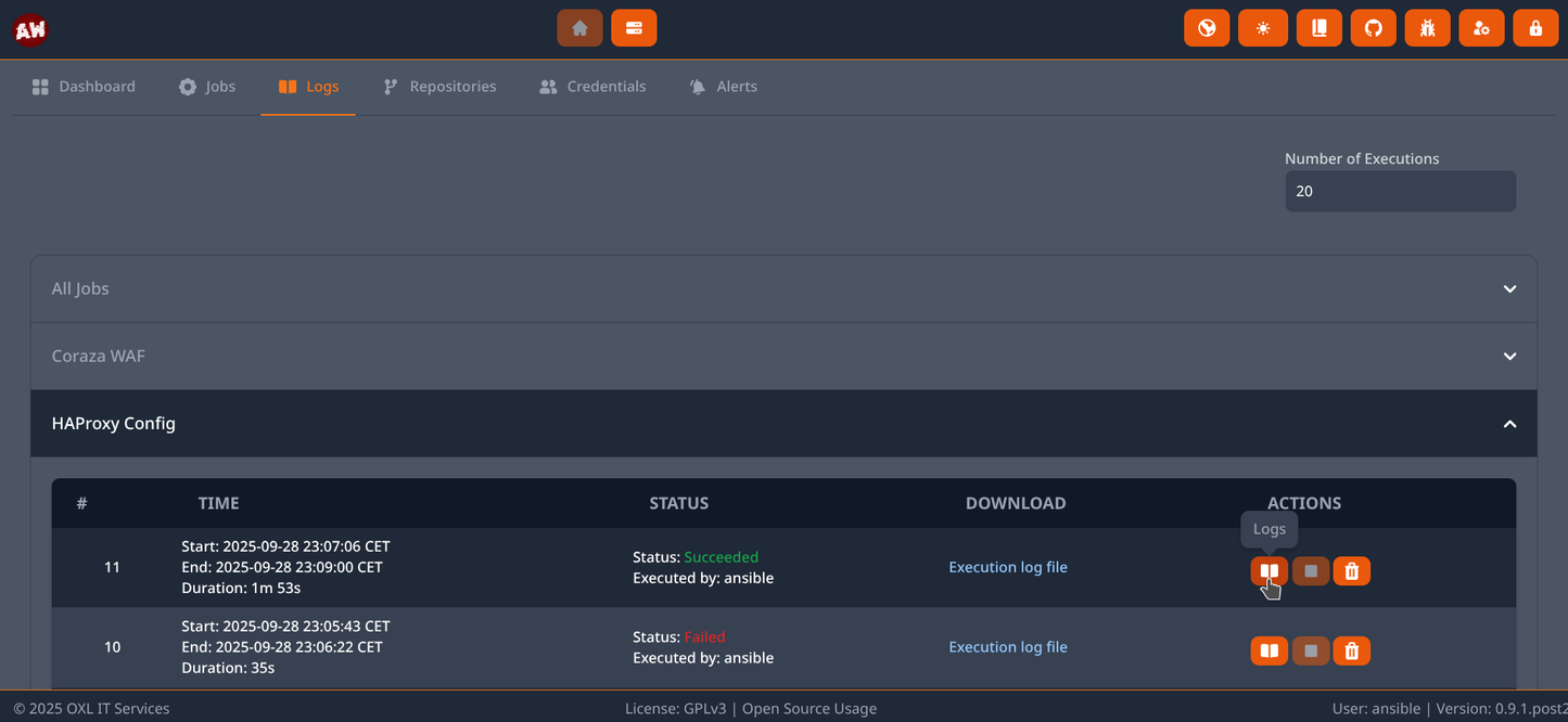 Open Source Support-License: OXL Ansible WebUI